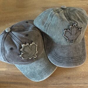 2 Vintage Distressed Canada Maple Leaf Caps